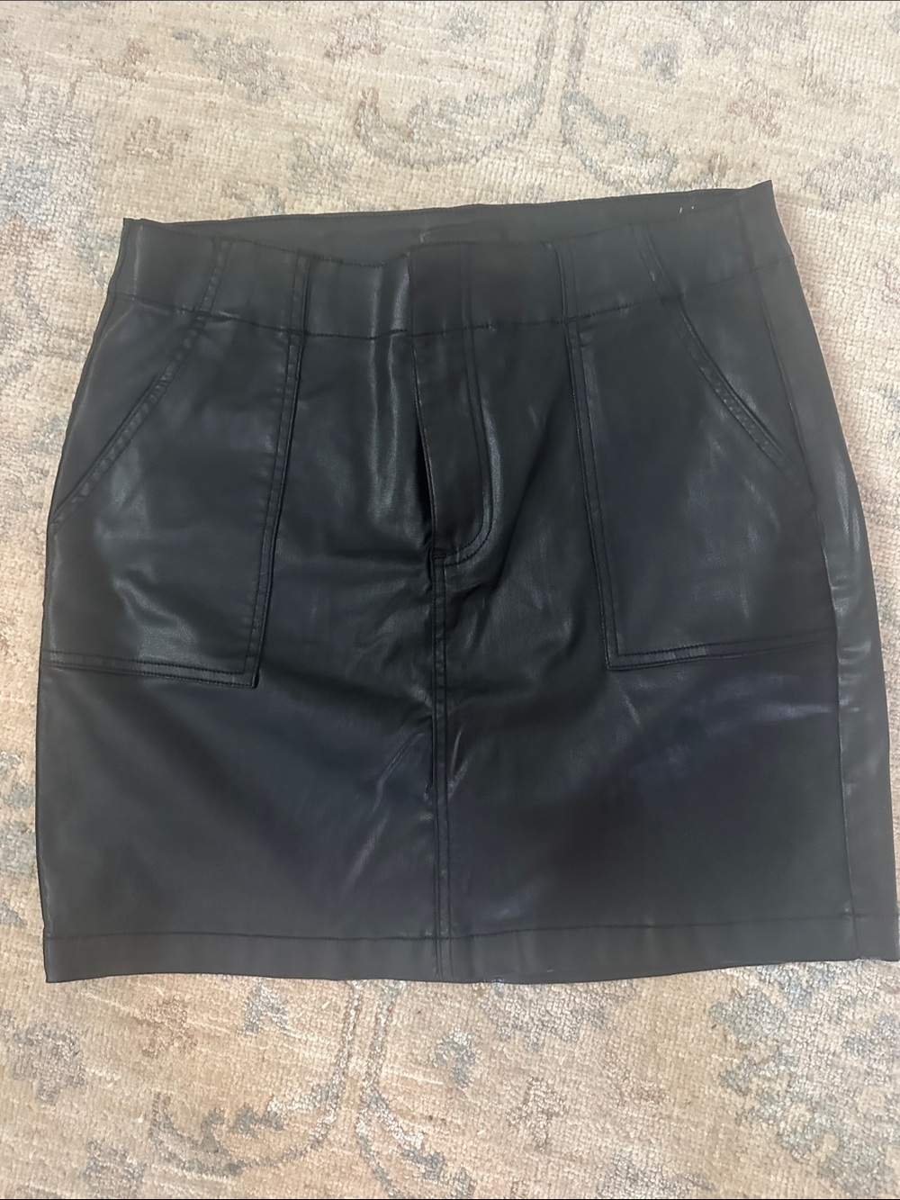 Kut from the Kloth Black Faux Leather Patch-Pocket Mini Skirt